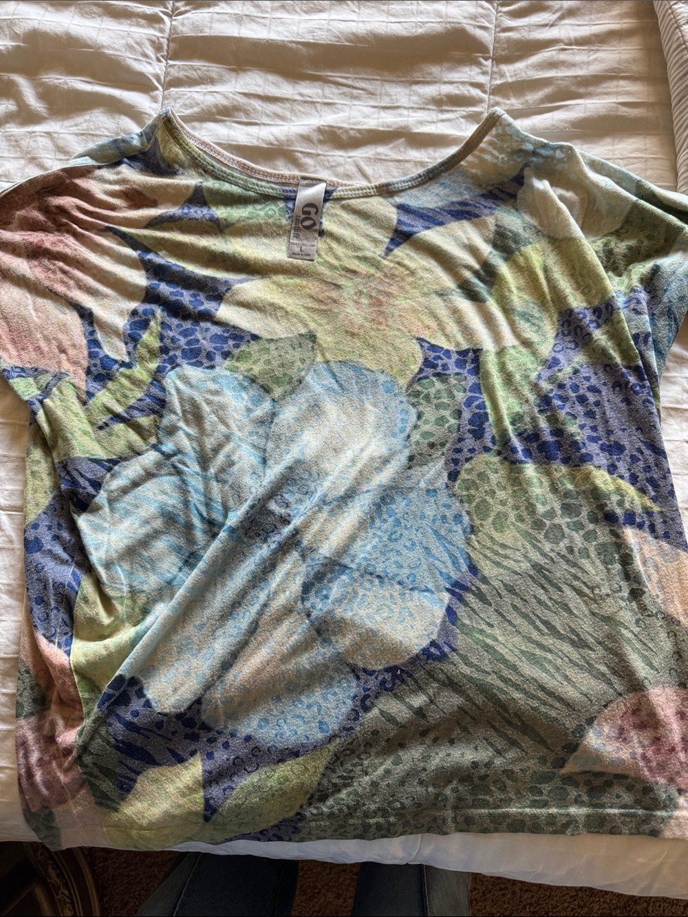 Go Couture Multicolor Pastel Floral Abstract Tunic Top